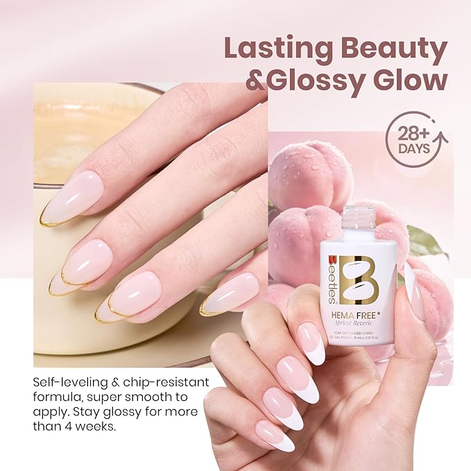 Beetles Apricot Reverie Nude Gel Polish - 15ML Full Size Neutral Jelly Nude Pink Nail Polish Base Color Nail Concealer Sheer Translucent Effect Soak Off UV French Nail Art Salon DIY Manicure Gifts