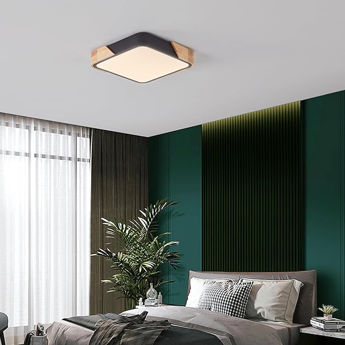 LED Ceiling Light, Flush Mount Ceiling Light Dimmable 36W, Light Fixtures Ceiling Mount with Remote, Wood Modern Ceiling Lamp, Ceiling Lights for Bedroom Kitchen Living Room Hallway,15.7in