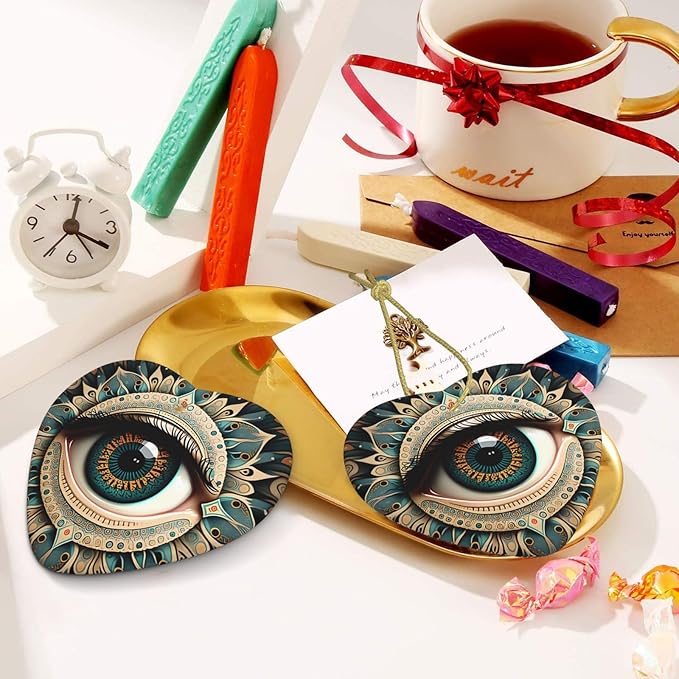 Ethnic Flowers Eye of Evil Christmas Ornaments, Christmas Decorations Xmas Tree Hanging Ornaments, Heart-Shaped Ceramic Festive Keepsake Gift for Christmas Decorations Holiday Home Party