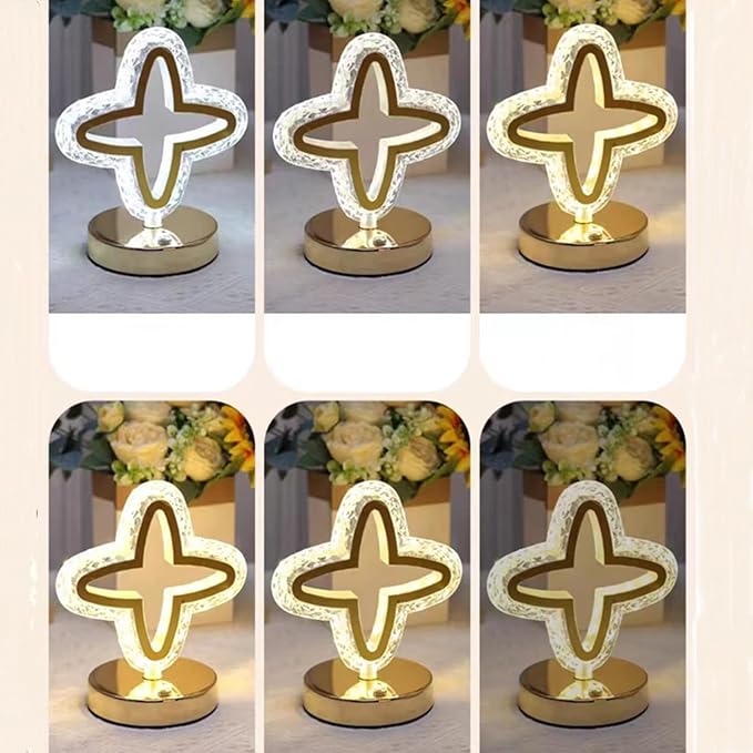 Crystal Table Lamp, Touch Control Nightstand Light with 3Color Temperature, USB Rechargeable Bedside Light for Bedroom Living Room Desktop Bar Cafe Office Indoor Decoration(Four Leaf Clover)