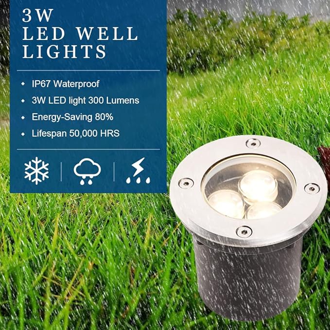 3W Led Low Voltage Landscape Lighting with Wire Connectors and Well Lights for Garden, Driveway, Deck, Tree (12 Pack)