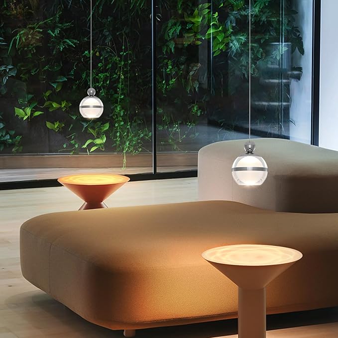 Modern Kitchen Pendant Lights, 1-Light Chrome Silver Globe Acrylic Ceiling Hanging Pendant Light Fixtures, LED Pendant Lights Kitchen Island for Dining Room Living Room Bedroom Bathroom