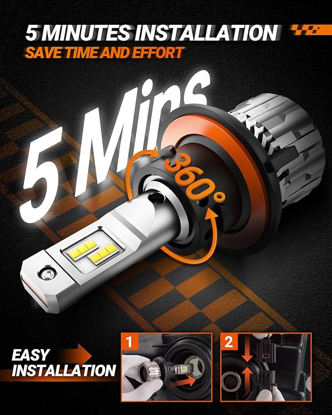 SEALIGHT 9008 H13 Bulbs, 38000LM 800% Ultra-Bright H13 Drving Lights, 6500K White 9008 Off-Road Use or Marker Light Assemblies with 15000RPM Cooling Fan, Real Plug-N-Play, Pack of 2