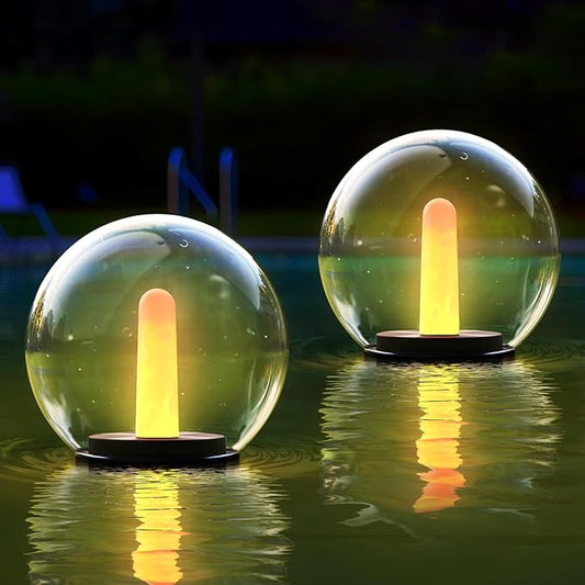 2-Pack Solar Floating Pool Lights Ball Outdoor Water-Resistant IP66 Solar-Powered that Float Candles Flickering Lights for Swimming Pool Decor Pond Garden Party