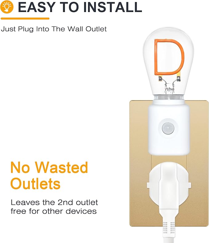 Night Lights Plug into Wall, Motion-Activated, 1W Dimmable LED D-Type Nightlights, Amber 2200K, Night Light for Hallway, Kids, Adults, Bathroom, Stairs, 1-Pack