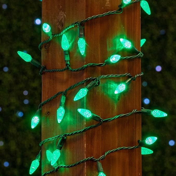 Novelty Lights 24FT 70 LED C6 Christmas String Lights, Outdoor Commercial Grade Tree Decorations, Permanent LED Lights (Green)