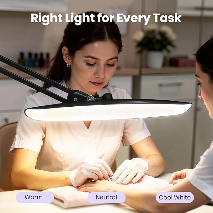 Neatfi XL LED Desk Lamp with Clamp, 2200 Lumens, 20W, 20-Inch Wide Head, Dimmable 4 Brightness Levels, 3 Color Modes 3000K–6000K, Task Light for Home Office, Crafts, Workbench (CCT, Black)