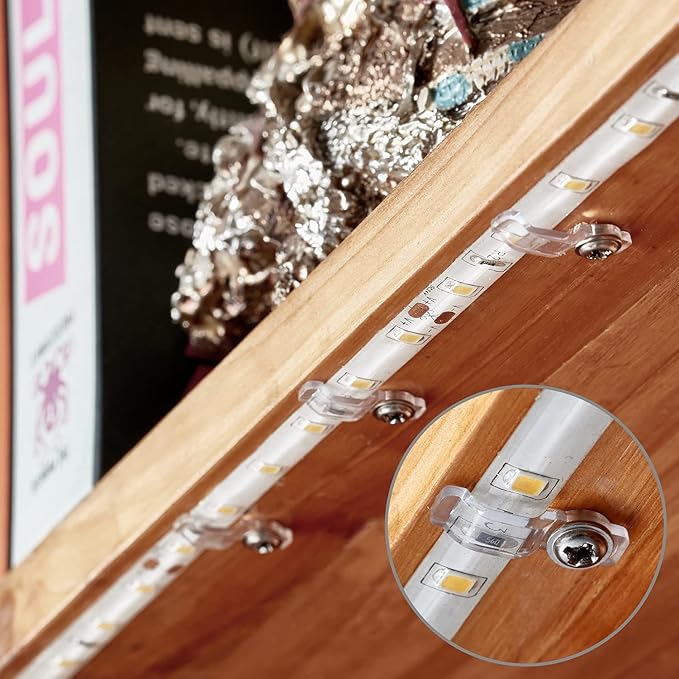 MMSD 100 Pack LED Strip Light Clips LED Tape Light mounting Bracket with 102 Screws Suit for 8mm Wide IP65 Waterproof Strip Light