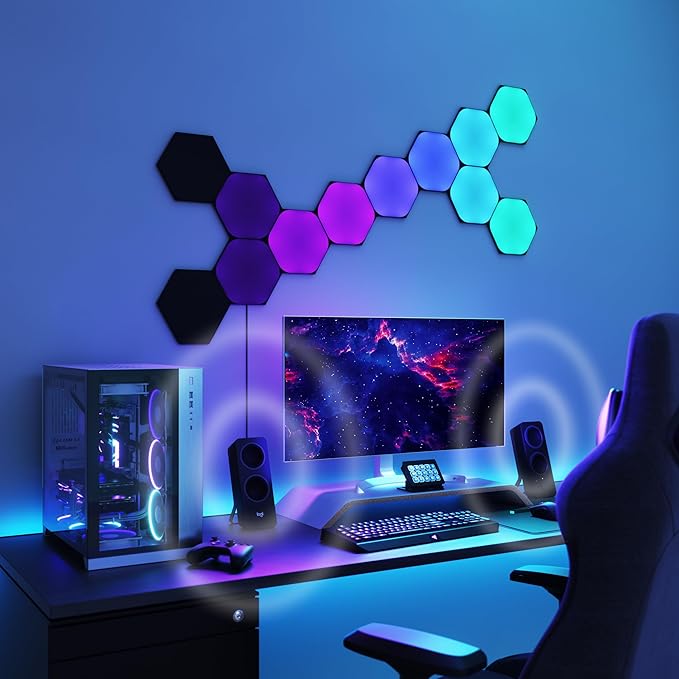 Nanoleaf Shapes LED Wall Lights, RGBW Smart Wall Panels with 16M+ Color, Compatible with Alexa & Google Assistant, Music Sync, Screen Mirror, Wall Lights Expansion Pack (Black Hexagons 3 Pack)