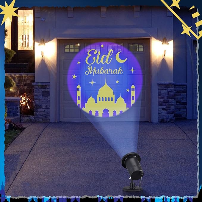 Eid Mubarak Decorations Outdoor Ramadan Projector Lights Outdoor Christian Muslim Moon Star Holiday Decorative Lights for Garage Yard Garden Porch Door Wall Indoor Decor