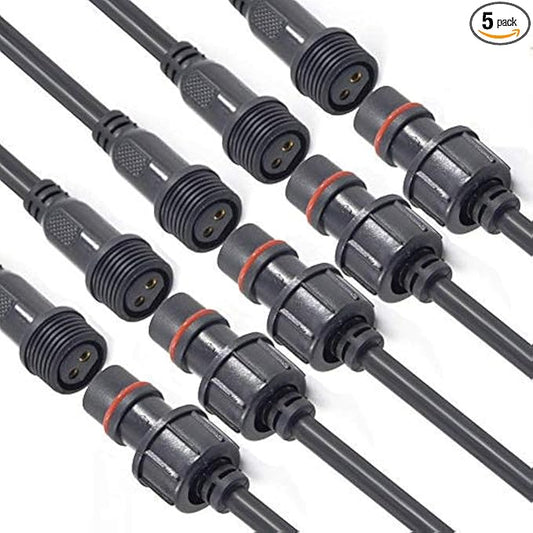 Waterproof Connectors 2 Wire,16AWG Male Female Plug LED Connector with 2Pin Waterproof Connectors,IP68 20CM Extension Cable for Car,Truck,Boat,Indoor/Outdoor LED Strip Lights.(5Pairs)