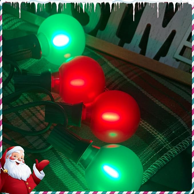 50Ft Outdoor Frosted Red and Green Christmas Lights,G40 Globe Patio Christmas Lights with 25 Red and Green Bulbs(2 Spare),Vintage Hanging Xmas for Tree Garden Porches Holiday