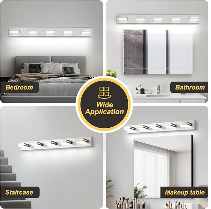 OKELI 5 Lights Bathroom Vanity Light Fixtures Brushed Nickel LED Dimmable Vanity Light Over Mirror Modern Wall Mounted Lighting Fixture, 350° Rotatable Lamp Head 36W Cold White 6000K ETL Listed