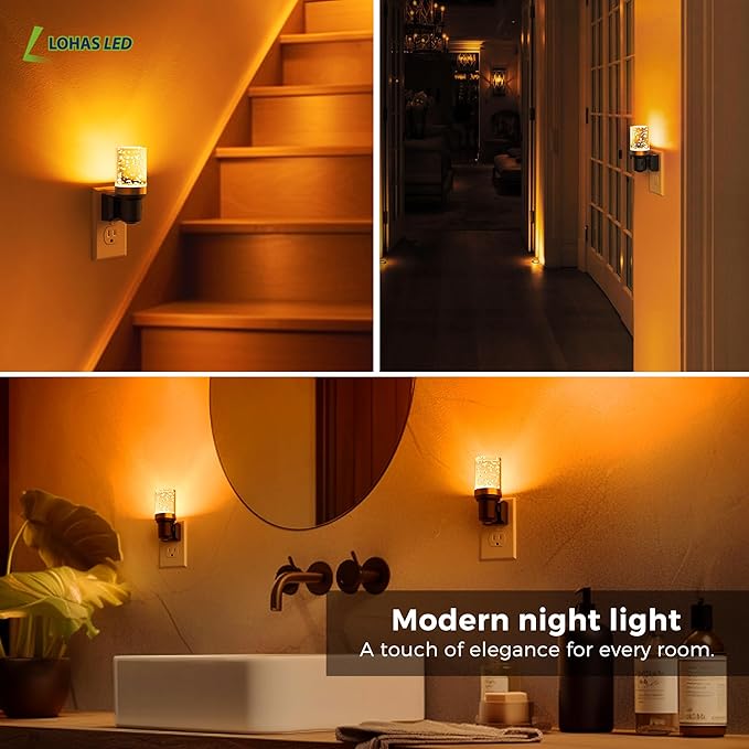 L LOHAS LED Night Light, Dimmable Night Lights Plug into Wall, 2 Pack Automatic Night Lights with Auto Light Sensor, Adjustable Brightness 1800K Amber LED Night Light, for Bedroom Hallway Home