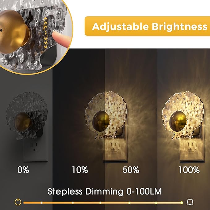 L LOHAS LED Shell Night Light, Night Lights Plug into Wall, Dimmable Nightlights Plug in with Light Sensor, 0-100LM, 3000K Soft White, LED Nightlights for Hallway Bedroom Stairway,1 Pack