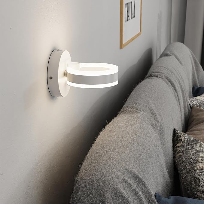 Wall Lamp LED Wall Sconce Rotatable Up-Down Sconces Wall Lighting with Built-in Switch and USB Charging Port 110 Volt AC Hardwired Wall Light (White,2 Pack)