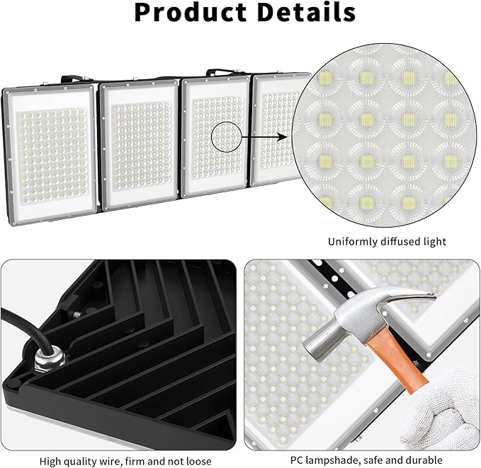 800W LED Flood Light Outdoor, 80000lm 6000K Daylight White IP66 Waterproof, Commercial Parking Lot Light,4 Heads for Street Stadium House Floodlight Bright Security Lights for Outdoor Area