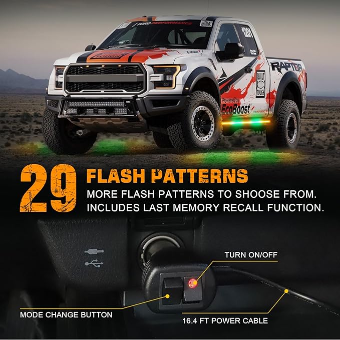 XRIDONSEN 2PCS 60 inch Amber Green Emergency Lights Strip 720 LED Running Board Strobe Lights Side Flashing Warning Safety Caution Lights for Tow Plow Trucks Construction Vehicles Pickup SUV Jeep
