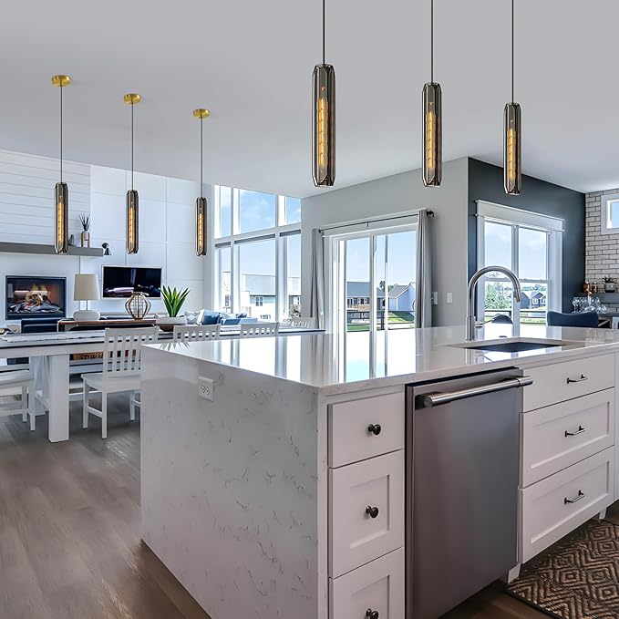 Modern K9 Crystal Kitchen Island Pendant Light,14.95'' Black Long Crystal Pendant Light,1 Light Indoor Crystal Pendant Light, for Kitchen Dining Bathroom Bedroom,Included 2 Bulb