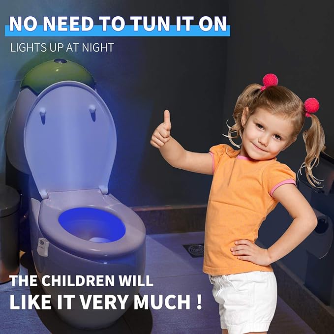 Toilet Night Light, Toilet Bowl Light, Motion Sensor Activated LED Night Light, 8-Color Light up for Bathroom Decor, Kids Bathroom Set Cool Stuff (2 Pack)