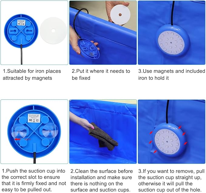 LED Pool Light 10W Smart RGB Magnetic Submersible Light with Remote Control Dimmable Underwater Changing Color Aboveground 12V Pool Light IP68 Waterproof 23ft Cord