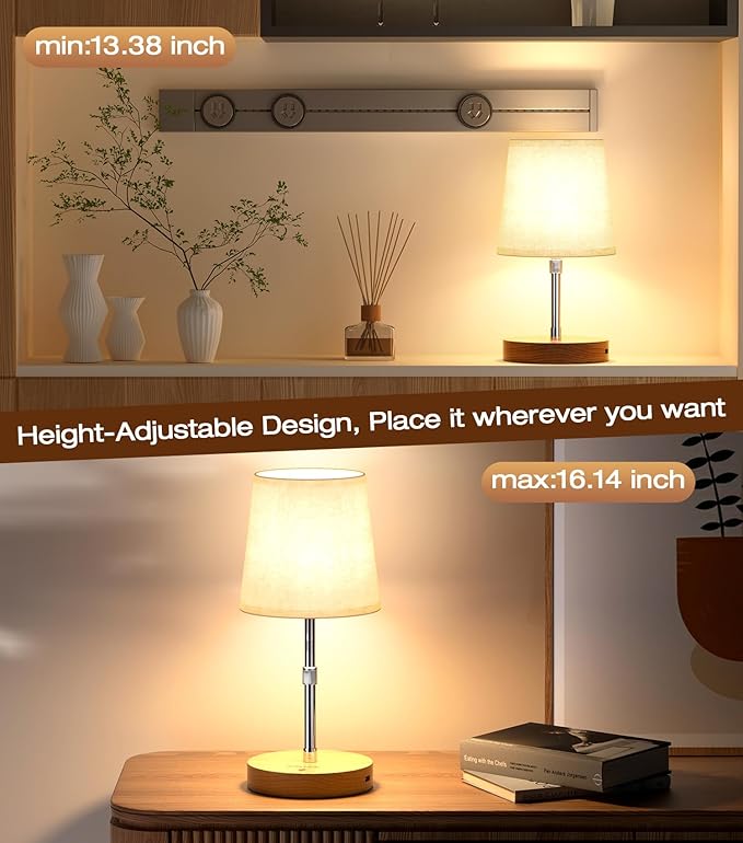 Cordless Rechargeable Lamp - 4000mAh Battery Operated Table Lamp & Power Bank, Touch Dimmable Adjustable Desk Lamp LED Night Light Portable for Patio Camping Restaurant Home, Solid Wood