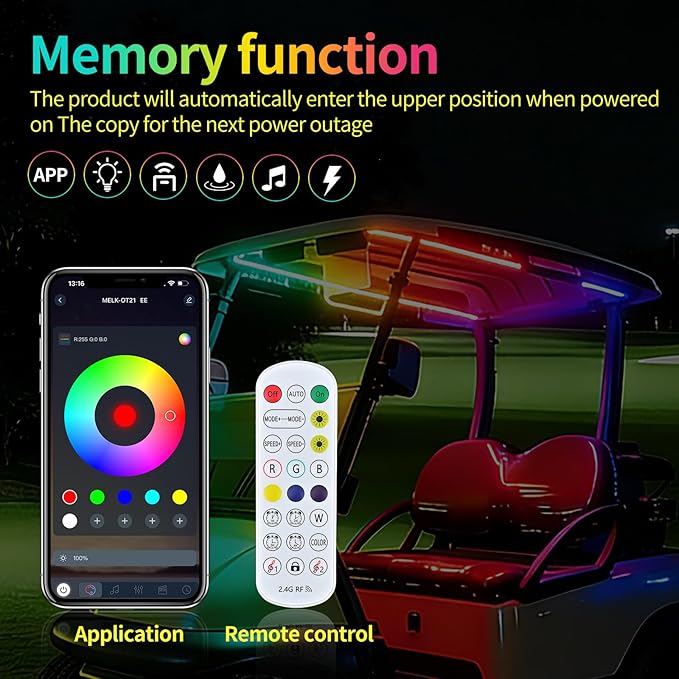 USB Powered Golf Cart LED Strip Lights, 47.25'' Dreamcolor RGB Roof Canopy Light with APP & Remote, IP68 Waterproof, Music Sync, Plug & Play, 72 LEDs for EZGO Yamaha Club Car Golf Carts
