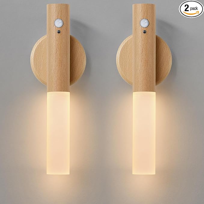 Montford Wall Sconces Set of Two Battery Operated, Motion Sensor Night Light Magnetic Wall Light Rechargeable Wall Sconce, Peel and Stick Sconce Lights for Hallway