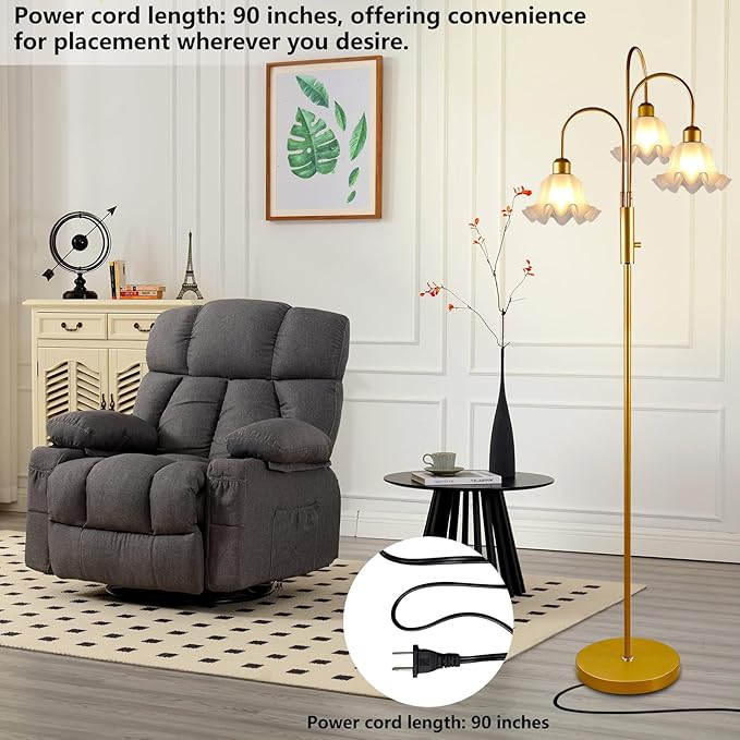 Lightdot 70IN Flower Floor Lamp for Living Room, 3 Light Dimmable Tree Floor Lamps with 3000K Bulb Included for Wedding/Party, Unique Floral Tall Lamp for Bedroom/Sofa Beside/Corner Decor-Gold
