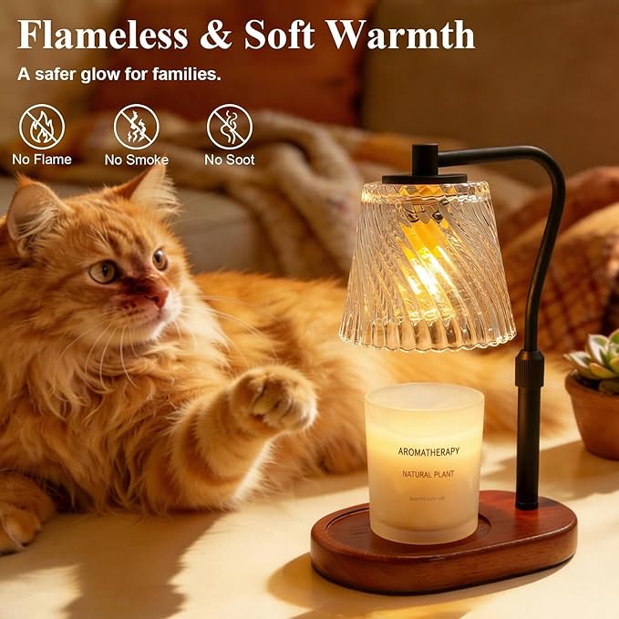 Candle Warmer Lamp with Timer Dimmable, Adjustable Wavy Clear Lamp Candle Warmer for Scented Candles, Housewarming Gift for Spring Home Decor, Women Mom Birthday Gifts with Charming Box & 2 Bulbs