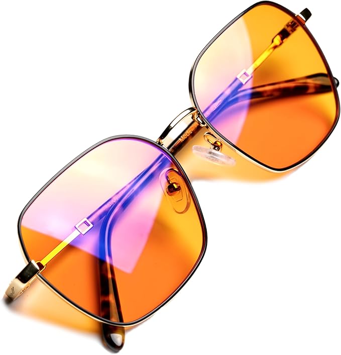 Orange Blue Light Blocking Glasses for Better Sleep - Premium Stainless Amber Orange Computer Migraine Glasses for Women & Men - Amber fl 41 Gaming Blue Light Blockers for Eye Strain & Fatigue