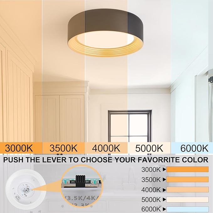 Dimmable Flush Mount Ceiling Light,Round 11.81 inch LED Ceiling Light,Modern Black with Gold Inside Lighting,24W 5CCT 3000K-6500K Selectable for Laundry Room Hallway Kitchen