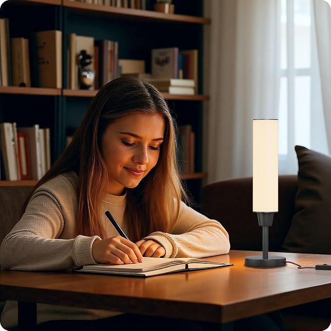 Table Lamp with Remote，Bedside Lamps for Night Stands, Nightstand Lamp with Adjustable Brightness (10%-100%) and Color Temperature (3000k-6000k),Small Lamp for Bedroom Living Room Office (black)