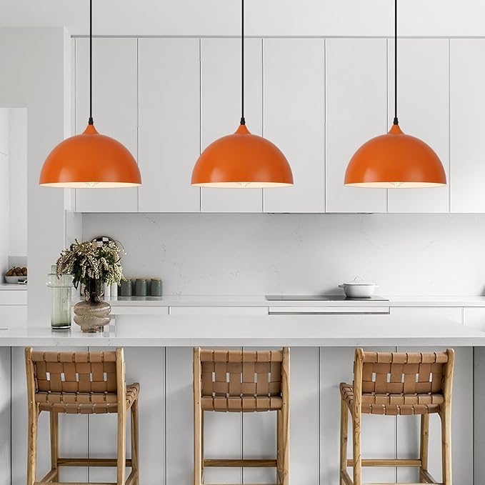 Orange Pendant Lights, 11.8" Kitchen Pendant Light 3 Pack, Industrial Pendant Light Fixtures for Kitchen Island, Farmhouse Pendant Lighting for Bedroom, Living Room, Cafe, Bar, Hallway