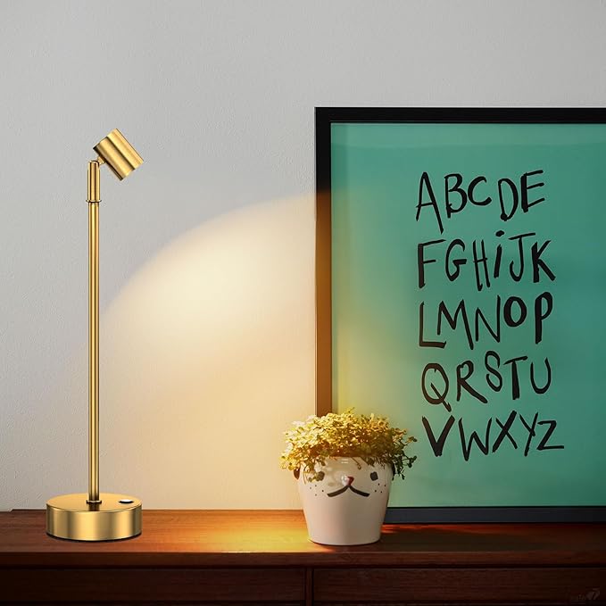 IMAGE Golden Cordless Spotlight High-Power Adjustable Table Accent Light for Plants, Artwork, Jewelry Displays, Shelves, and Cabinet, Warm White Wireless, USB Type-C, for Home, Restaurant, and Bar
