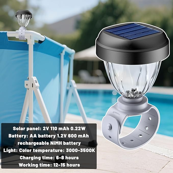 Solar Pool Lights for Above Ground Pools, LED Energy Saving Warm White Light, Waterproof for Frame Swimming Pools Night Accessories(4 Pcs)