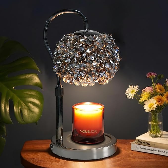 Luxury Candle Warmer Lamp with Crystal Gemstone Shade & Color-Changing Premium Base - Adjustable LED Wax Melt Warmer for Home Decor