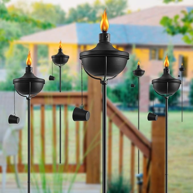 24 Oz Home Garden Torch , 1 Pack Outdoor Metal Torch Garden Décor ,55-Inch Upgraded Citronella Torches with 3-Prong Grounded Stake , Metal Light Torches for Party Patio Pathway