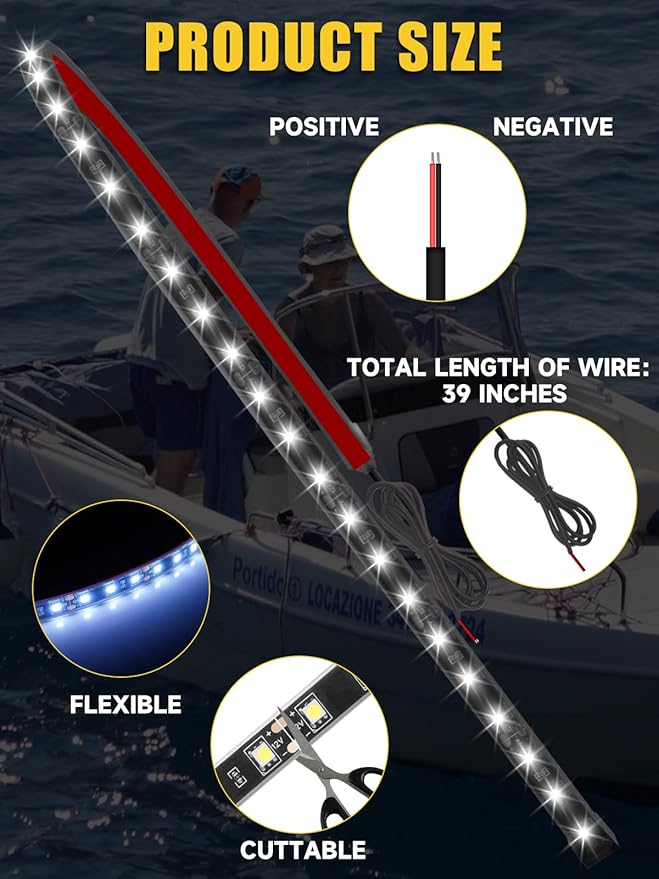 Led Light Strip Exterior Interior 24inch 5050 SMD Led Strip Light IP68 Waterproof Flexible Lights 12V for Car SUV Truck Marine Boat Golf Cart White Pack of 4