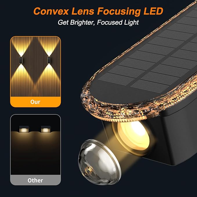Ellasay Fence Lights Solar Powered: 4 Pack Solar Wall Lights Outdoor Up and Down IP67 Waterproof - 3 Colors Modes Brighter LED Lens Solar Lights Dusk to Dawn 12h for Backyard/Porch/Railing/Balcony