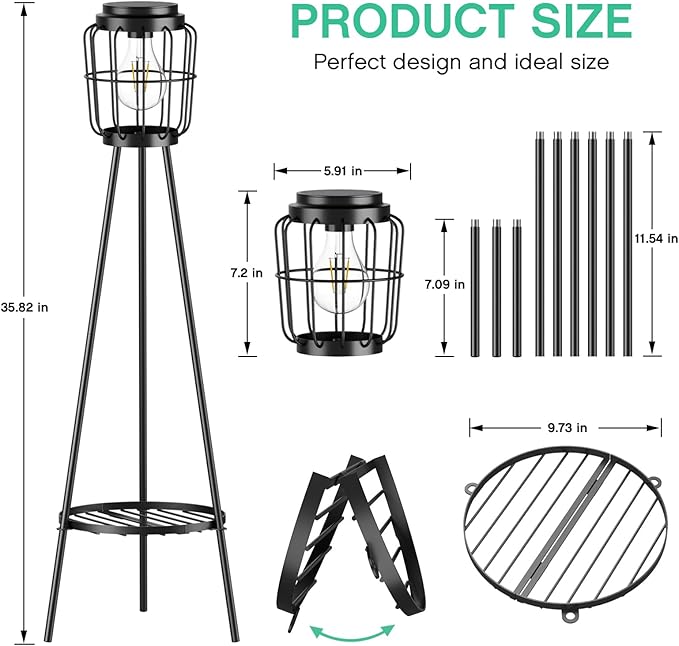 2 Pack Solar Lights with Plant Stand, Outdoor Floor Lamp, Waterproof Solar LED Edison Bulb Floor Lamps for Patio Porch Deck Yard Garden Decor