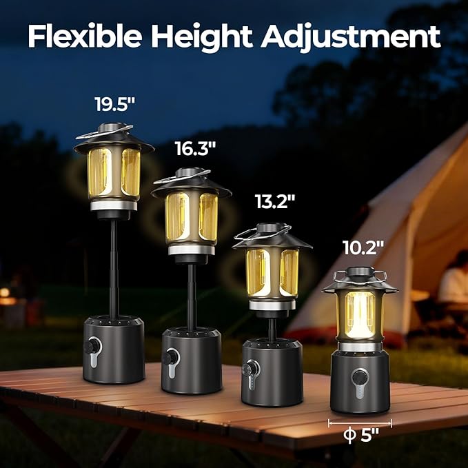 Telescopic Camping Lights Rechargeable,8000mAh Retro Classic LED Camping Lantern,3 Light Modes,Cordless Dimmable Camping Tent Lamp Portable Power Supply IPX4 Waterproof,Light for Indoor & Outdoor