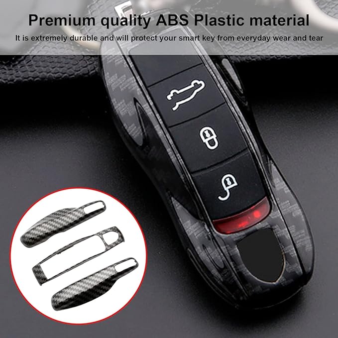 x xotic tech Carbon Fiber Style Key Fob Cover Smart Remote Shell Case, 3 pcs Set Full Protection, Compatible with Porsche Boxster Cayman 981 Carrera 911 991 918 Spyder Macan Cayenne Panamera