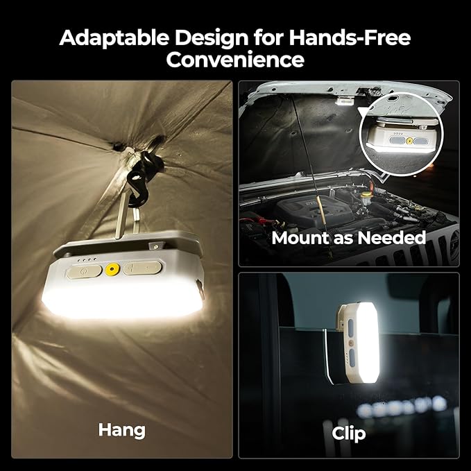 BougeRV Movable Area Light, Rechargeable Camping Lantern, 3200mAh Portable Camping Light, IP65 Waterproof, Camp Lamp for Tent, Power Outages, Emergency, Outdoor(Khaki)