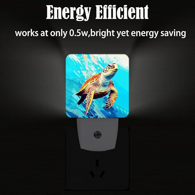 Watercolor Wild Turtle Night Light,Plug Into Wall for Boys Girls Bedroom Decorative Square Night Light Lamp 0.5w Sleep Friendly