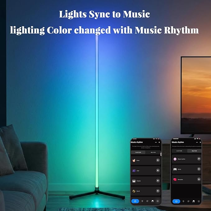 RGB Floor Lamp LED Corner Floor lamp smart Floor lamp with Music Sync Lighting, App & Remote Control, 16 Million Colors Living Room & Gaming Room (2 Pack with Alexa Voice Control)