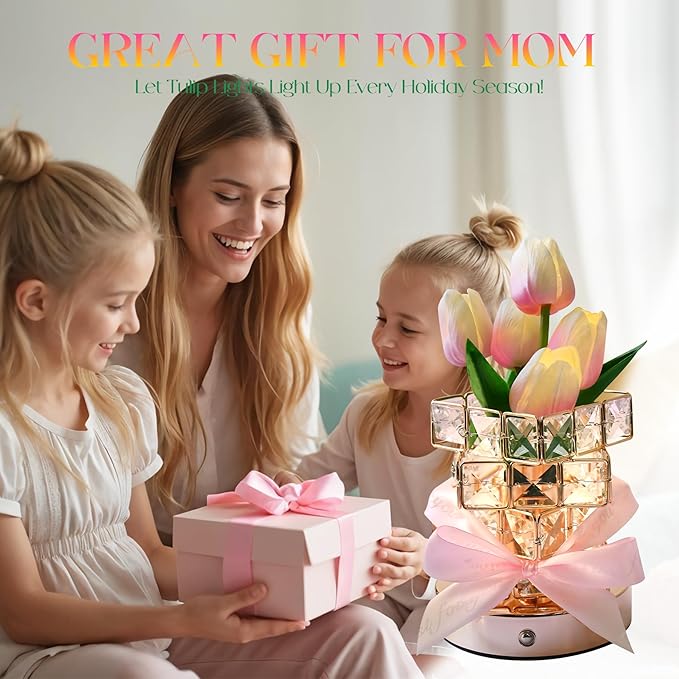 Tulips Lamp Gifts for Mom/Birthday Gifts for Women, Rechargeable Cordless Touch Table Lamp, 3 Color Colour Dimming Small Night Light-Gift for Mothers Day, Valentines Anniversary, Unique Home Decor