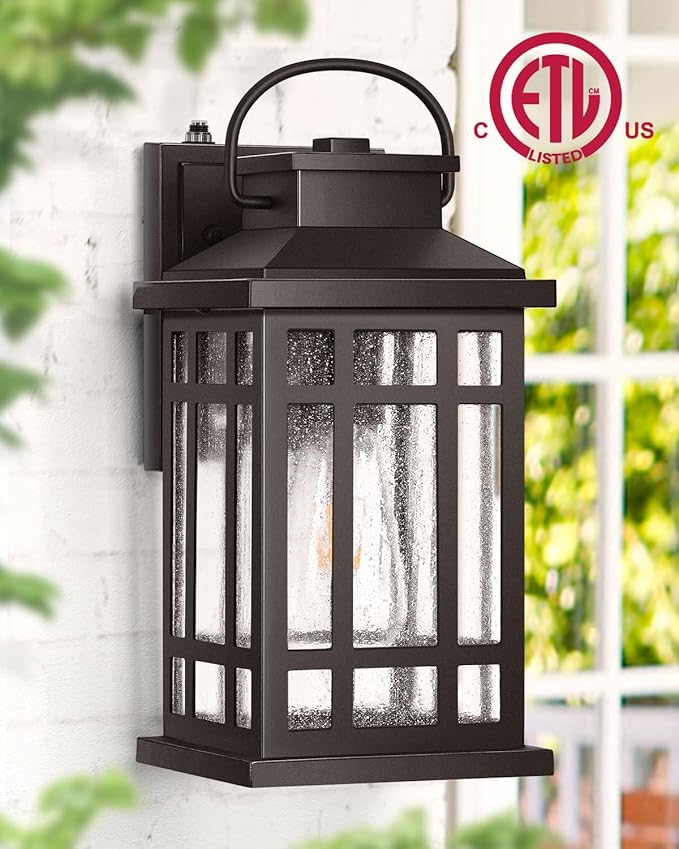 Outdoor Light Fixture, Dusk to Dawn Outside Lights for House, Brown Outside Sconce Lighting, Oil Rubbed Bronze Exterior Porch Lights Wall Mount, Modern Outdoor Wall Lantern for Patio Garage