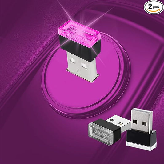 2 Pcs USB LED Car Interior Atmosphere Lamp, Night Light Led Decoration Light Ambient Lighting Kit Interior Led Lights, Portable Vehicle Ambient Lighting Kit for all Car Interior Accessorie Pink Purple