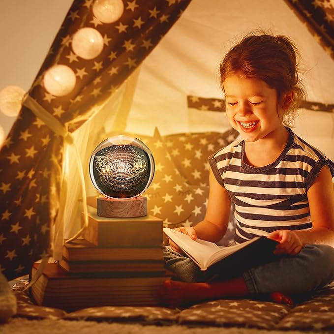 Large 3D Solar System Crystal Ball, Crystal Lamp 16 Color Changing Night Light with Remote Control for Bedroom Decor, Ideal Birthday Gift for Teens Boys and Girls, Solar System Model